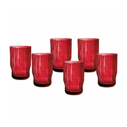GLASS TUMBLER RED SET6 PLISSE