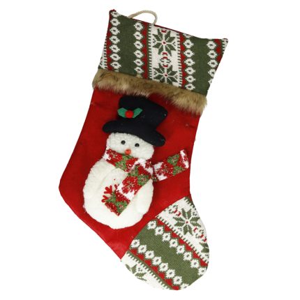 SNOWMAN STOCKING RED