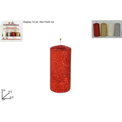 CANDLE GLITTERED CYLINDER 10CM 4 COL