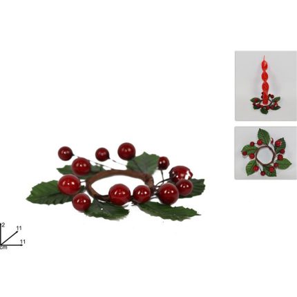 CANDLESTICK PLACEHOLDER BERRIES W/LEAVE