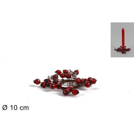 RED BERRIES CANDLE WREATH 10CM
