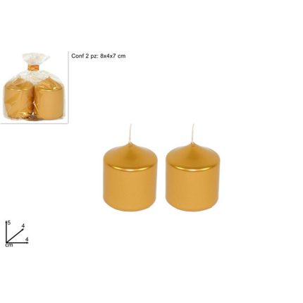 GOLD CANDLE SET OF 2 5X4CM