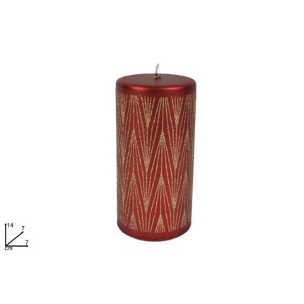 XMAS CANDLE RED/GOLD 14X7CM 2ASS