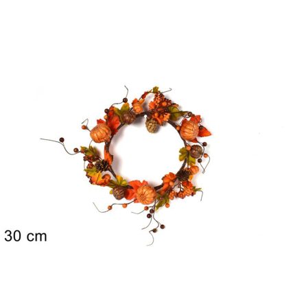 HALLOWEEN WREATH PUMPKIN/CONES 30CM
