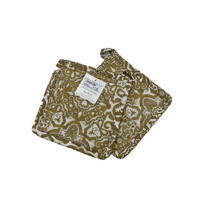 OVEN GLOVES SET 2 CHECKED GOLD