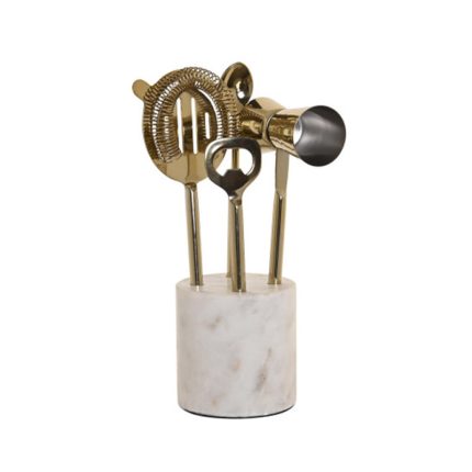 COCKTAIL SET 4 INOX MARBLE 10X3X21 WHITE