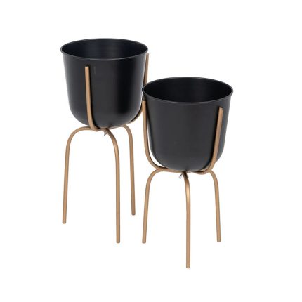 PLANT POT BLACK-GOLD METAL23X23X49CM