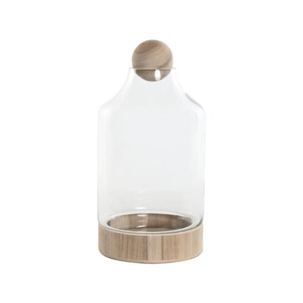 VASE GLASS WOOD 21X21X42 NATURAL TRANSPT