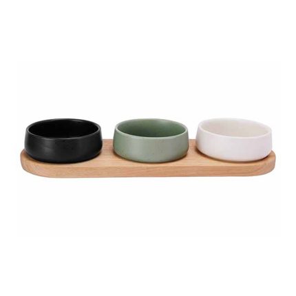 BOWLS ON SERVING BOARD S/4 32X10.5CM
