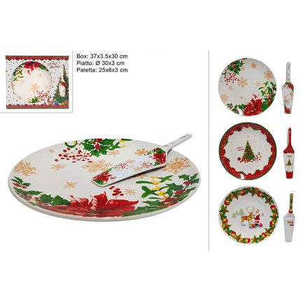CHRISTMAS CAKE PLATE W/SERVER ASS