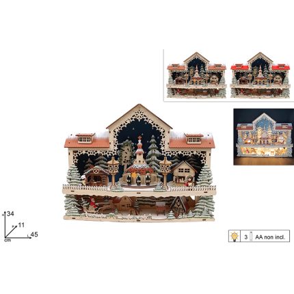 CHRISTMAS VILLAGE W/LIGHTS 2 ASS