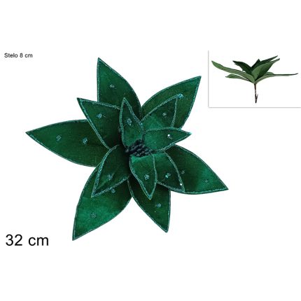 FLOWER W/ GLITTER EDGE GREEN 32CM