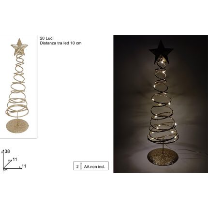 CHRISTMAS TREE METAL W/LIGHT 38CM