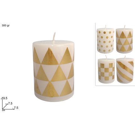 CANDLE 300GR WHITE/GOLD 4 ASS