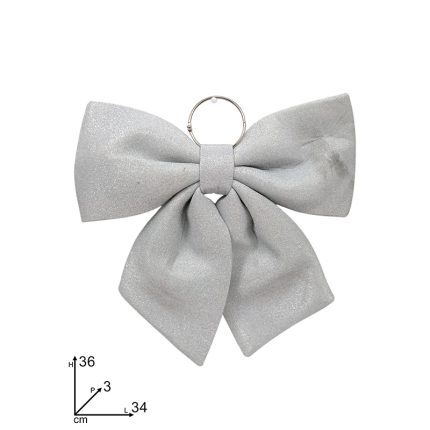 GLITTERED SILVER BOW 34CM