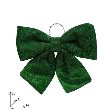 GLITTERED GREEN BOW 34CM