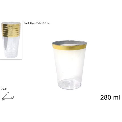 PLASTIC CUPS W/GOLD RIM 6PZ