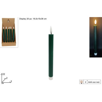 CANDLE STICK GREEN 22CM LED