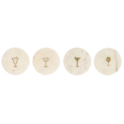 COASTER SET 4 MARBLE BRASS 10X10X1